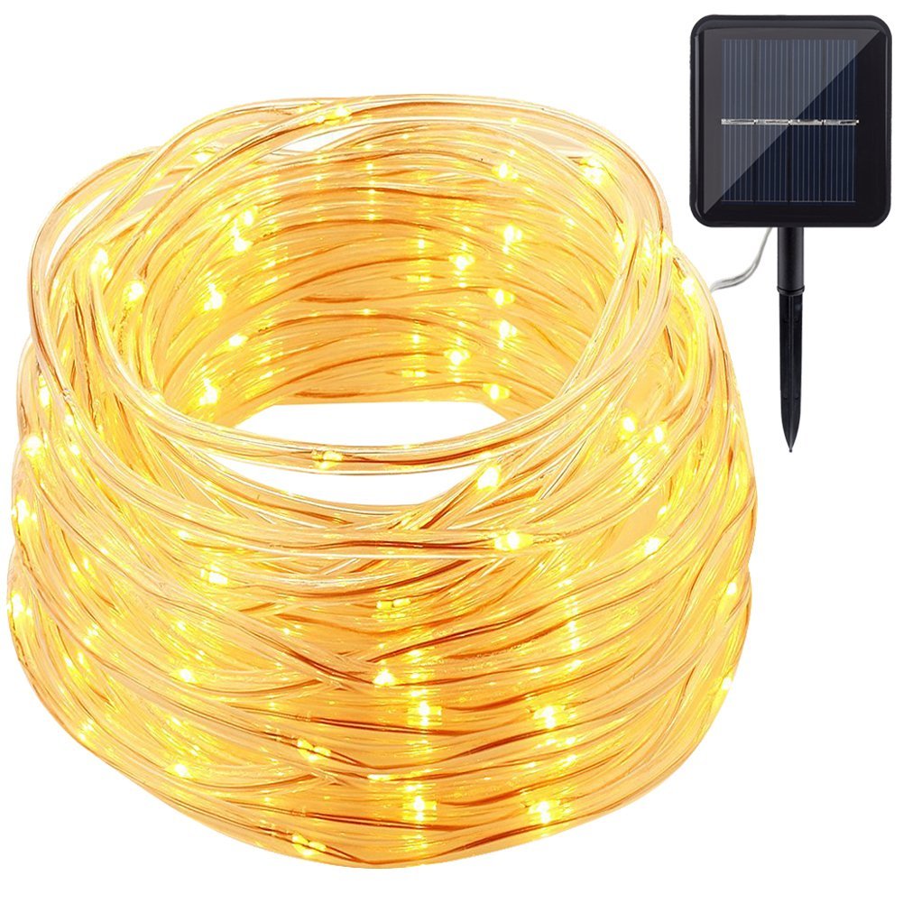 GDEALER IP65 Waterproof 33ft 100 LED Solar Rope Lights - Warm White