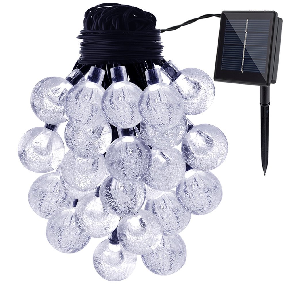 GDEALER Waterproof 20ft 30 LED White Crystal Ball Solar String Lights