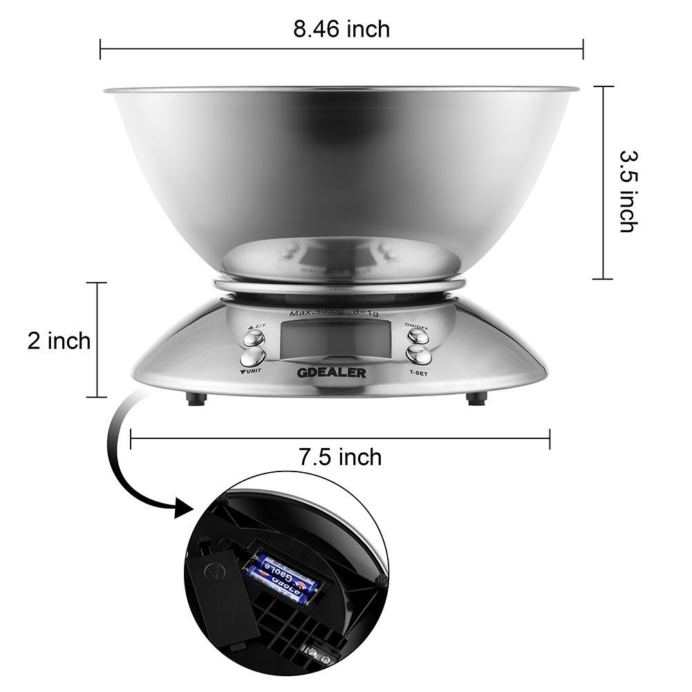 Ataller Diet Kitchen Scale, Digital Food Nutrition Scale with, Max 5kg 11Ib