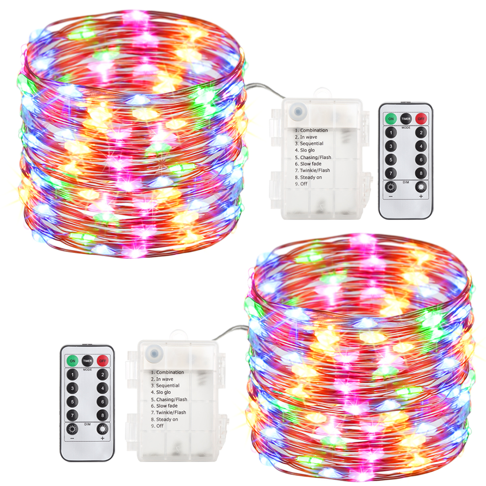GDEALER 2 Pack 20 Feet 60 Led Fairy Lights Battery Operated with Remote Control Timer Waterproof Copper Wire Twinkle String Lights for Bedroom Indoor Outdoor Wedding Dorm Decor Multi Color