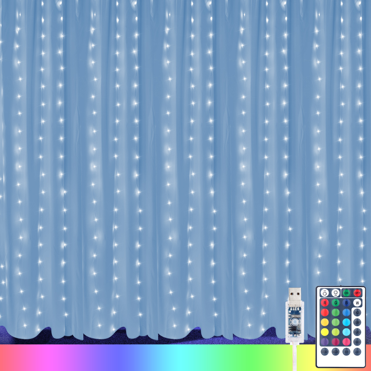 GDEALER Window Curtain String Lights Waterproof USB Fairy Twinkle Lights with Remote Hanging Lights  Cool White 300 LED 7.4ft x 9.8ft