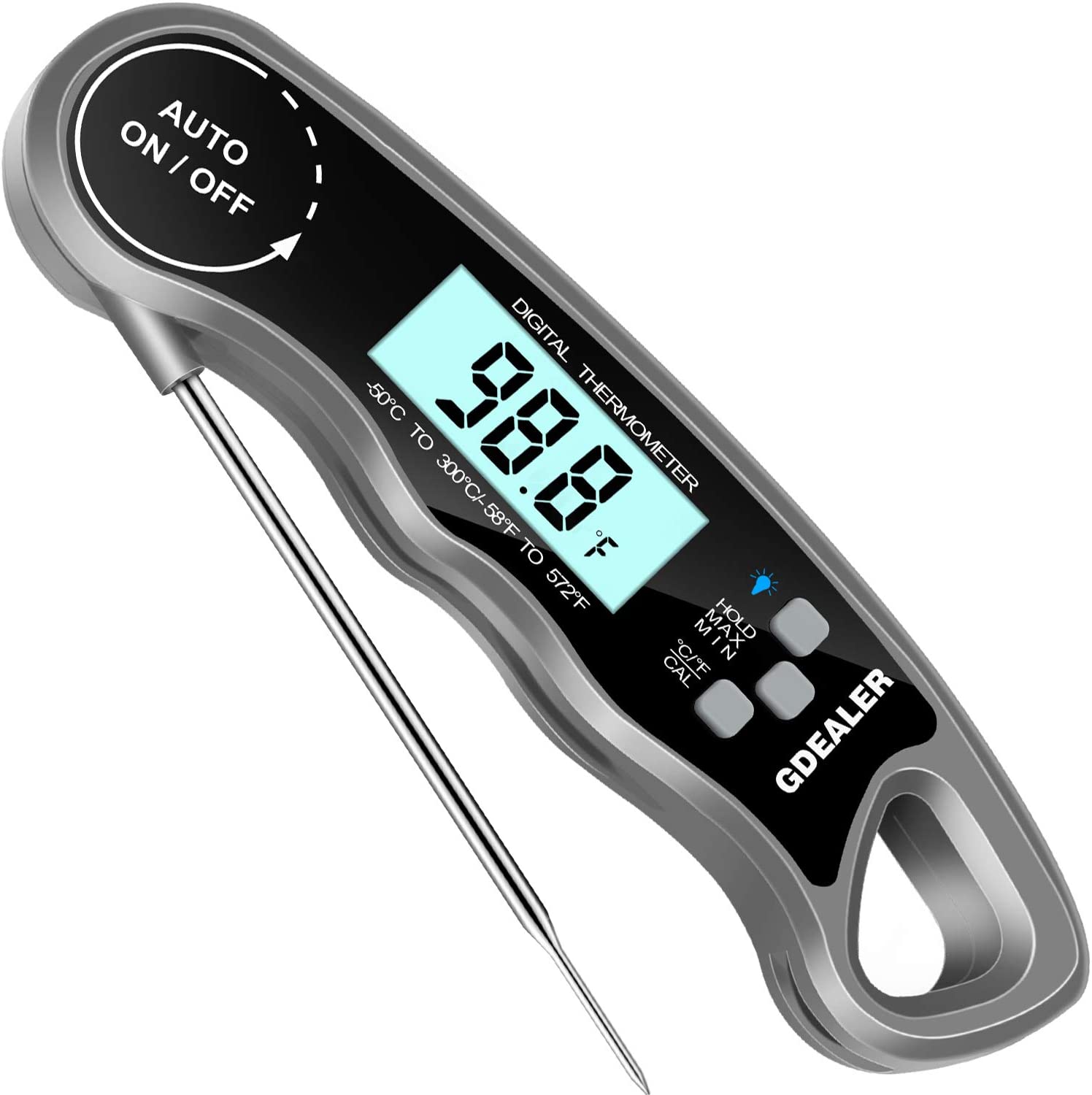 GDEALER Meat Thermometer Digital Instant Read Thermometer Ultra-Fast Cooking Food Thermometer with 4.6” Folding Probe Calibration Function for Kitchen Milk Candy, BBQ Grill, Smokers Gray