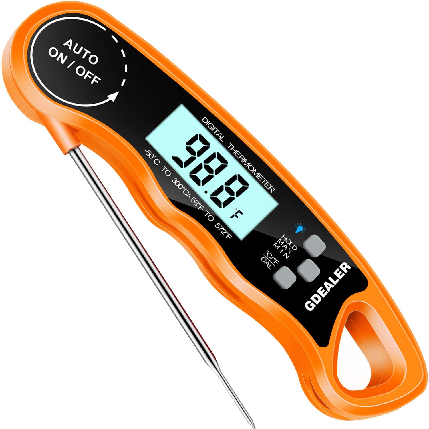 GDEALER Meat Thermometer Digital Instant Read Thermometer Ultra-Fast Cooking Food Thermometer with 4.6” Folding Probe Calibration Function for Kitchen Milk Candy, BBQ Grill, Smokers Orange