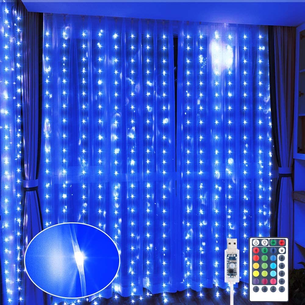 GDEALER 300 LED Window Curtain String Lights 16 Colors 8 Modes Color Changing Lights Waterproof USB Fairy Twinkle Lights with Remote Hanging Wall Lights for Bedroom Christmas Decor 7.4ft x 9.8ft