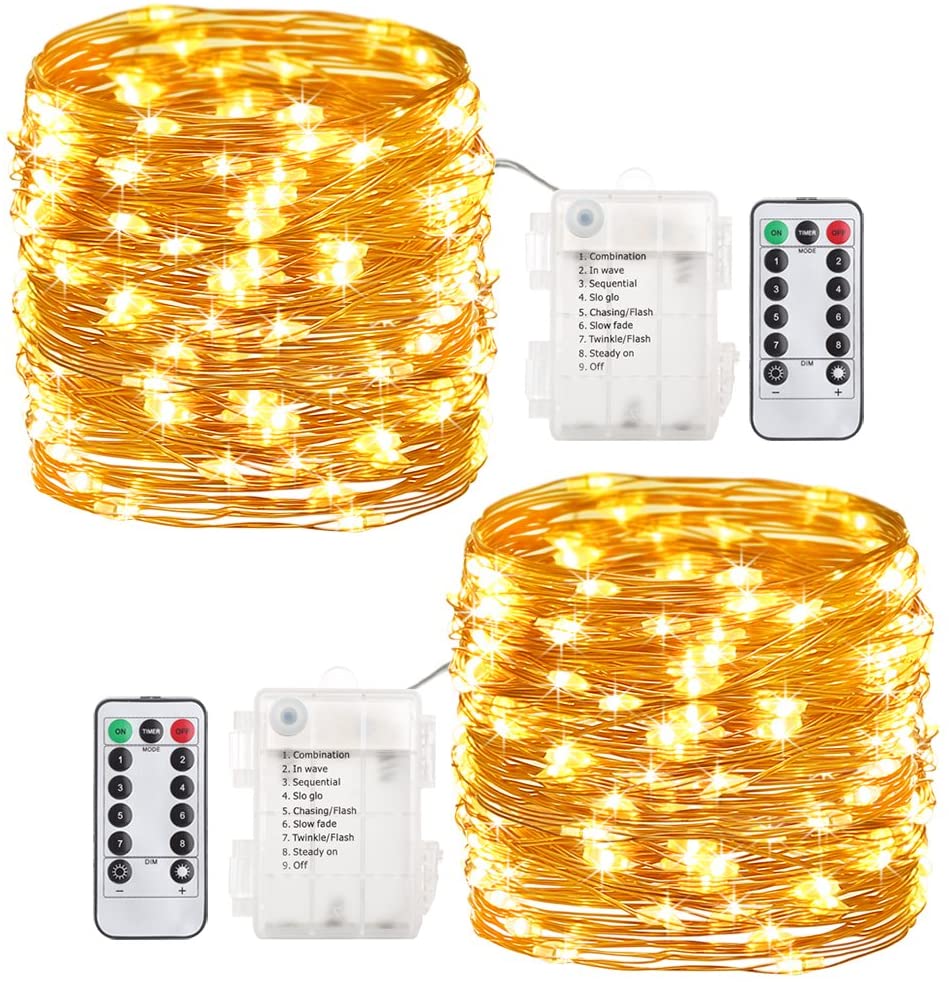 GDEALER 2 Pack 20 Feet 60 Led Fairy Lights Battery Operated with Remote Control Timer Waterproof Copper Wire Twinkle String Lights for Bedroom Indoor
